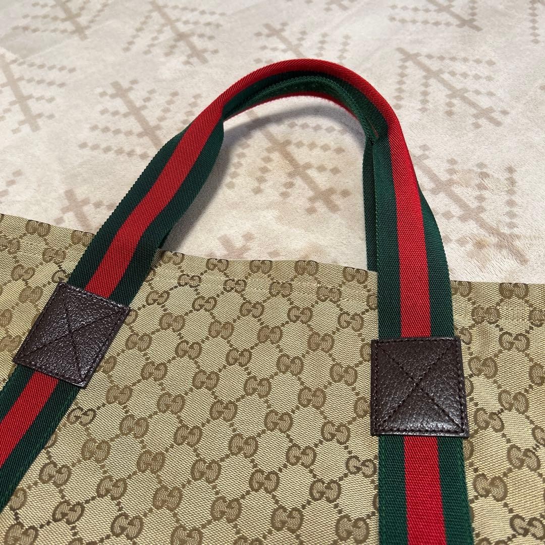GUCCI GG Pattern Tote Bag Leather Canvas Beige Brown Multi Excellent Condition thumbnail 7