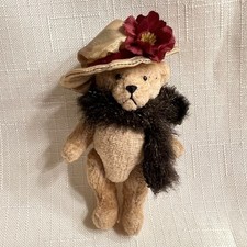 JOINTED Teddy BEAR Handmade Costume Vintage Miniature Boa And Hat With Flower