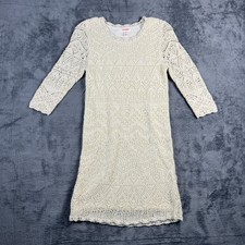 Cat  Jack Shift Dress Girls L 10/12 Beige Crochet Metallic Shimmer Scallop Hem