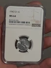 1943- D Lincoln Wheat Cent MS64 NGC