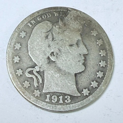 1913 Barber Quarter - 25c - 90% Silver - Circulated Coin #5607