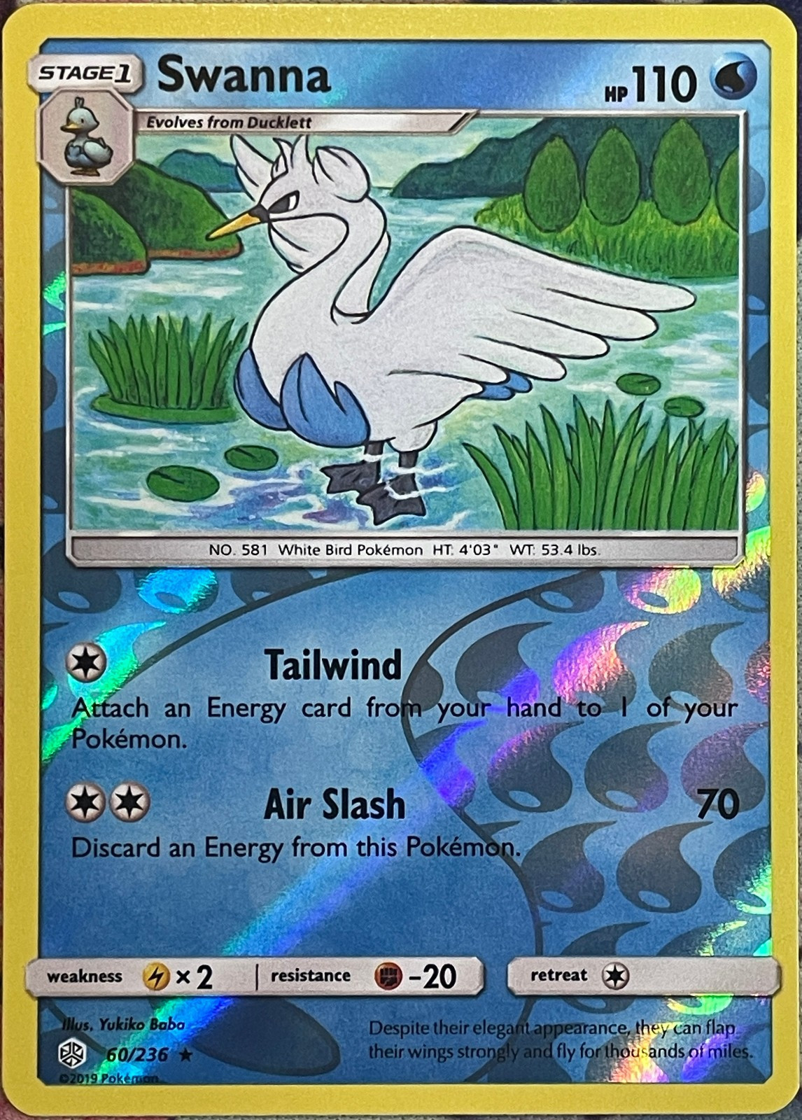 Swanna Reverse Holo - 60/236 - Cosmic Eclipse Pokemon 2019