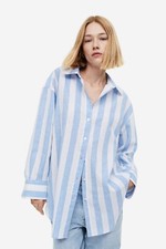 Camicia In Lino Blu E Bianca A Righe Oversize Lunga S Piccola 12 8 40