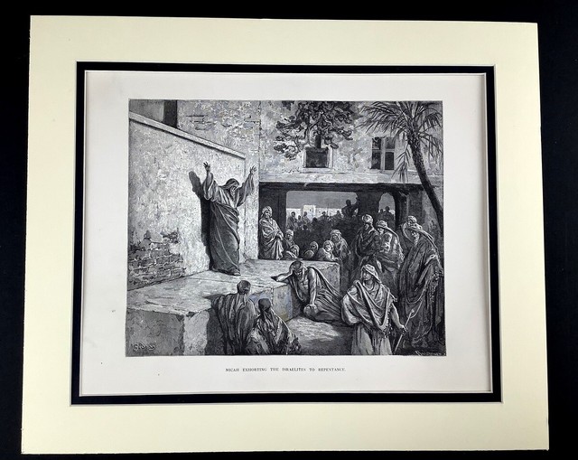 1880 Antik Aufdruck Micha der Prophet Israeliten Predigt Bibel Art Gustave Dore 1880 Antik Aufdruck Micha der Prophet Israeliten Predigt Bibel Art Gustave Dore