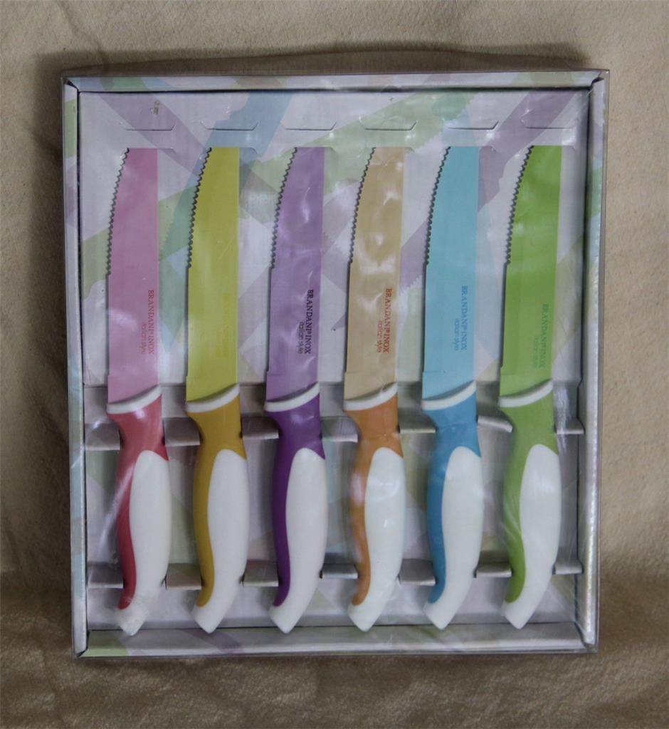 NIB 6 Brandani Inox Multicolored Italian Style Steak Knives in Original