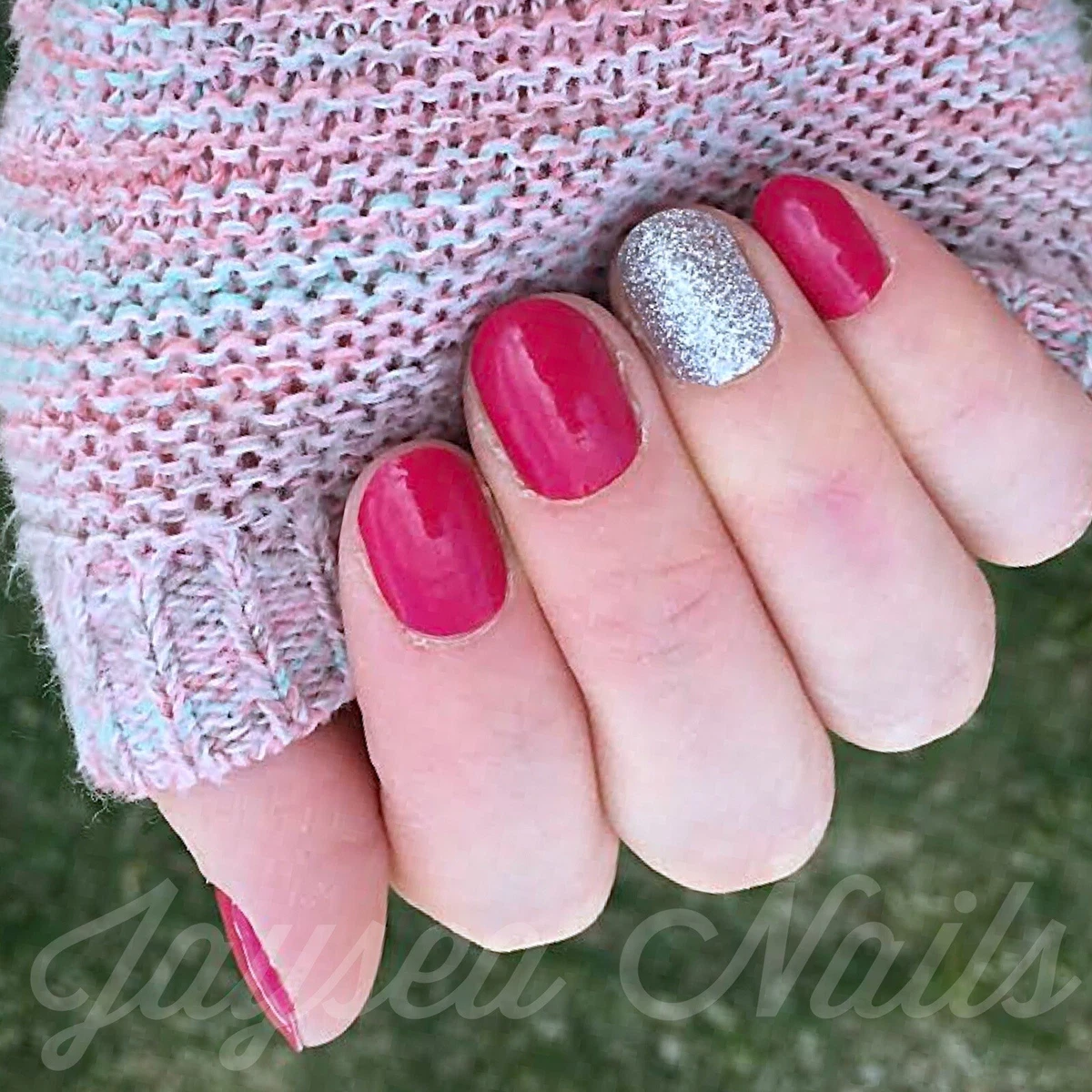 hot pink and silver nail designs