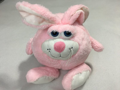 Ganz Eyeballs Chomper Bunny Rabbit Pink White Plush Round Stuffed