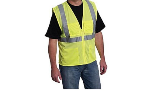 PIP 302-V100 Type R Class 2 Dual Sized Value Zipper Safety Vest Yellow/Lime- S/M