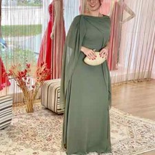 Elegant Olive Green Mother of The Bride with Cape Ruched Chiffon Evening Gown