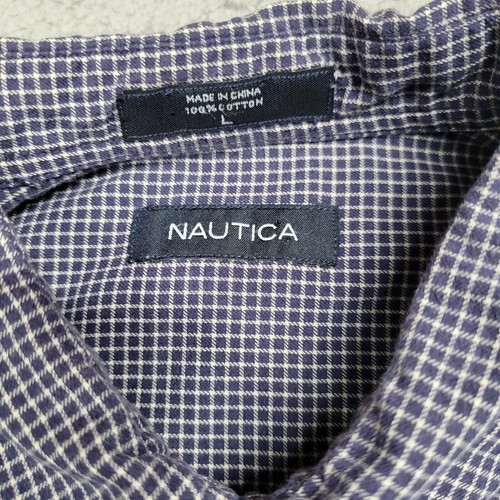 Nautica Shirt Mens Large Blue White Geometric Long Sleeve Button Up - Picture 3 of 11