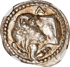 MACEDON. Akanthos. AR Tetrobol 2.21g 430-390 BC NGC Ch VF, Strike: 5/5 89