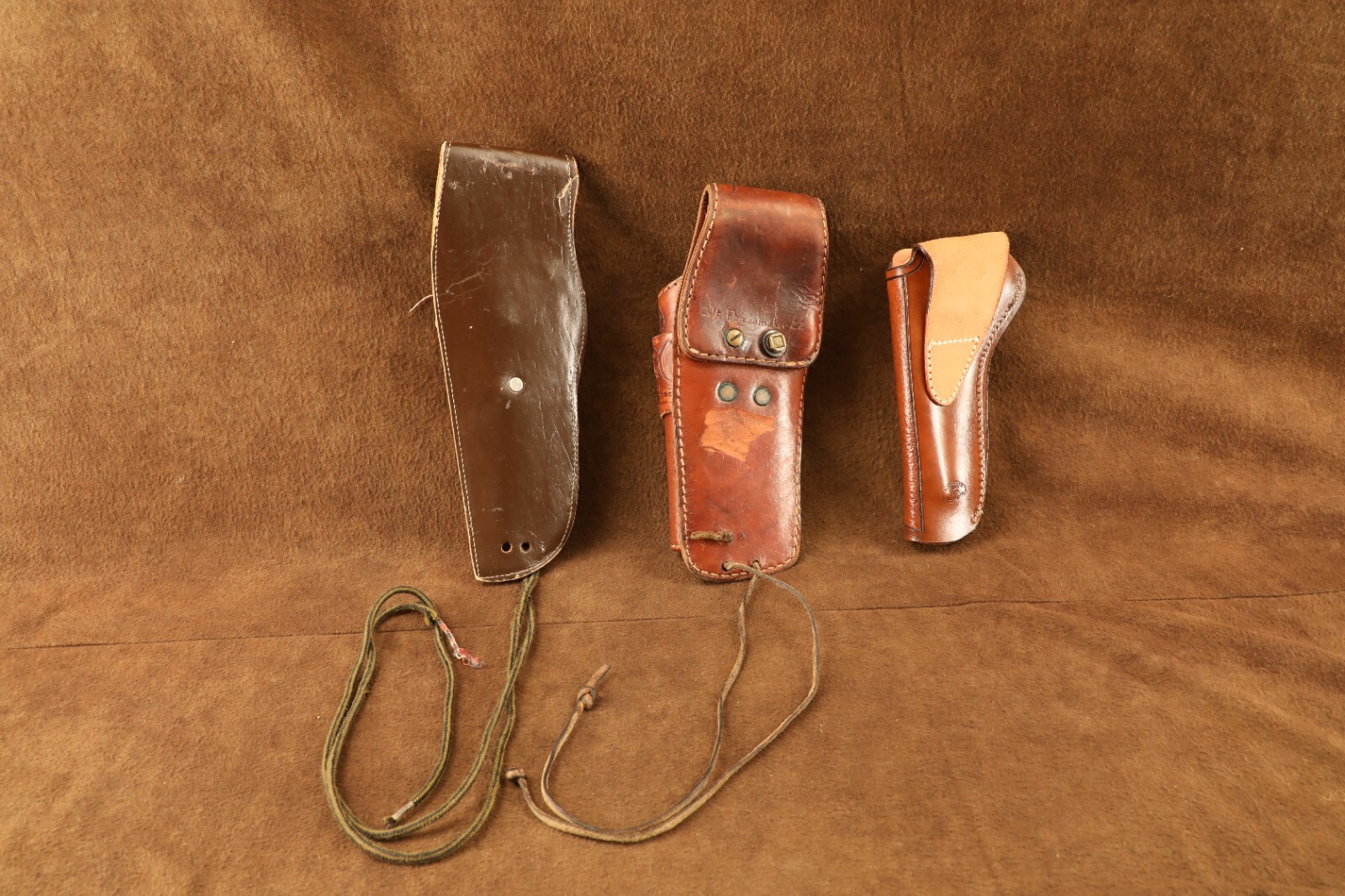 Lot 3x Varied Cowboy Revolver Holsters 5.5" / 4 5/8" Mexican Style