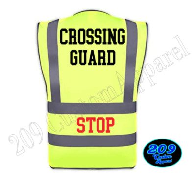 CROSSING GUARD Hi-Visibility Safety Yellow Vest  2''Reflective+Zipper & Pockets