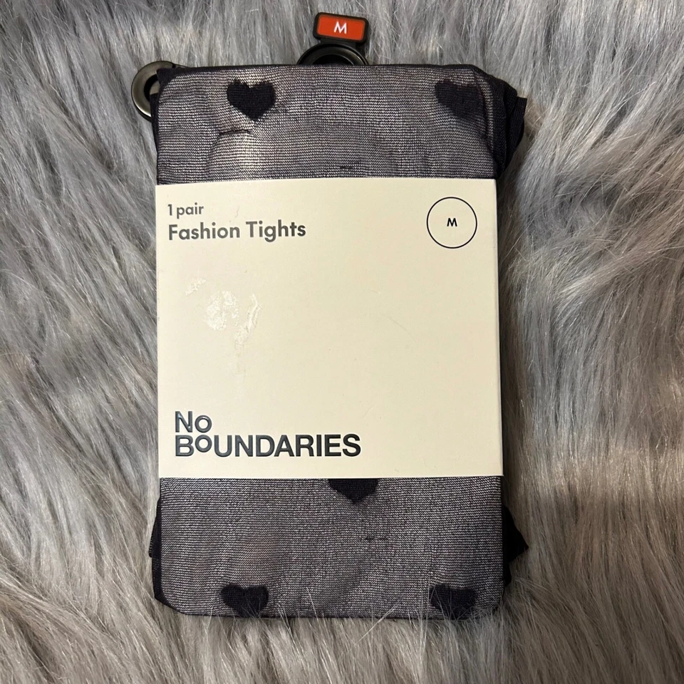 No Boundaries Heart Tights Women's Size Medium Black Sheer 1 Pair NEW - Image 2 of 4