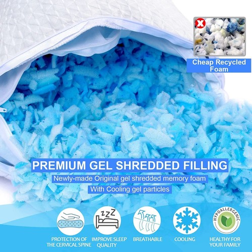 Shredded Memory Foam Pillow For Neck Back Support Pain Relief Adjustable Height - Picture 10 of 19