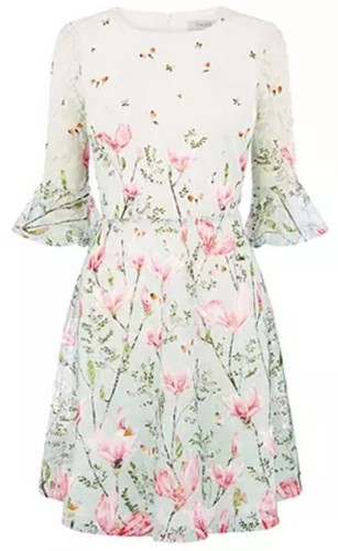 NWT Oasis Mint Pink Magnolia Floral Lace Butterflies Skater Dress L 14 £60 - Picture 3 of 9