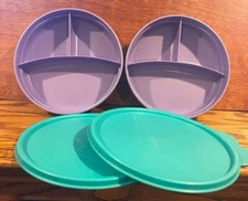 Two Tupperware to go Lunch Round w/ Compartments - Purple 2552A-2