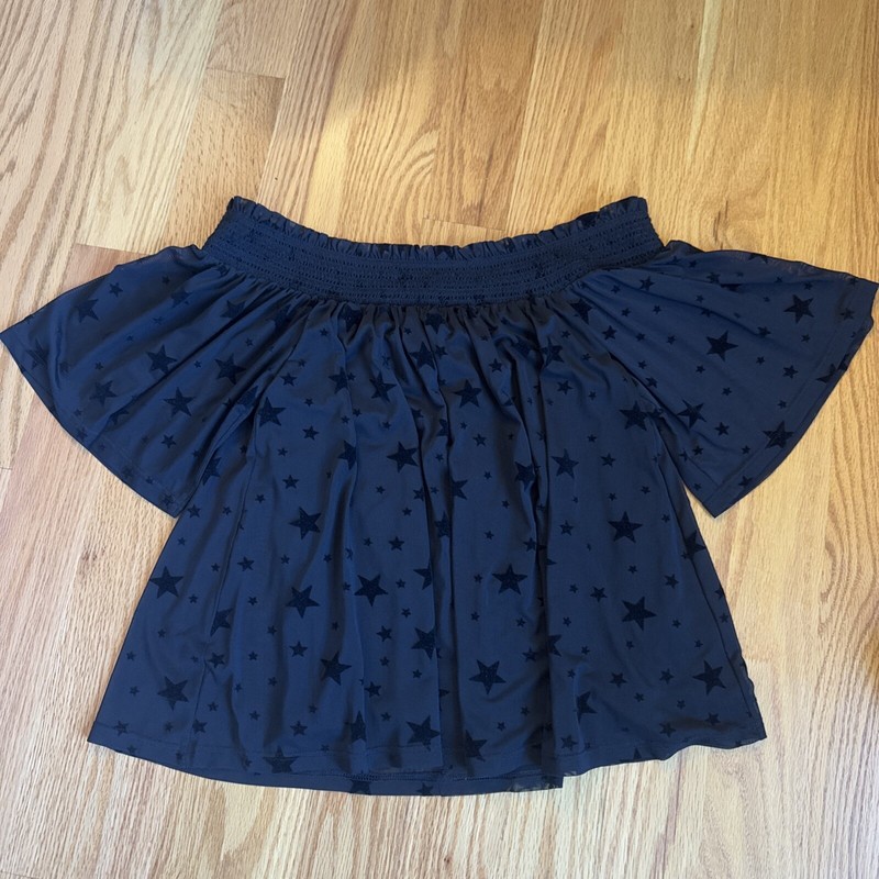 Maeve By Anthropologie Blouse Off Shoulder Top Sheer Blouse Star Print M Black