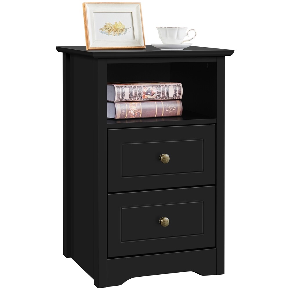 Bedside Table Nightstand Sofa Side End Table Cabinet with 2 Drawers &Open Cubby
