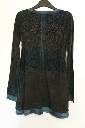 Beate Heymann Long-Sleeve Top Black and Blue Floral Design - Size 10 - (#10) - Picture 2 of 8