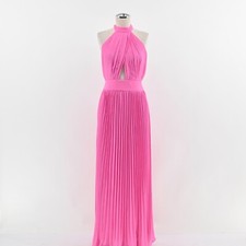 PINK LILY Pleated Maxi Dress Size S Sunny Gleam Accordion Halter Neck Cut Out
