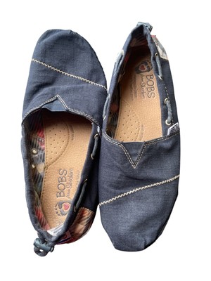 BOBS from SKECHERS Women's Navy Memory Foam Shoes Flats W7.5 boat 37790