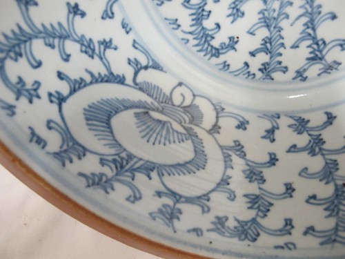 CHINESE Qing Dynasty BATAVIA Blue & White SWEET PEA Flower Porcelain 11" Bowl - Picture 3 of 7