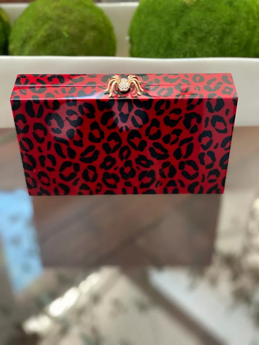 Charlotte Olympia Red Leopard Pandora Box Clutch Bag