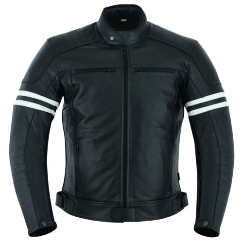 Motorcycle Leather Jacket Touring Motorbike Cafe Biker With Genuine CE Armour - Picture 2 of 13