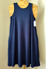 New Womens Blue Sleeveless Knee Length Flared Stretch Dress Sz M By Time and Tru