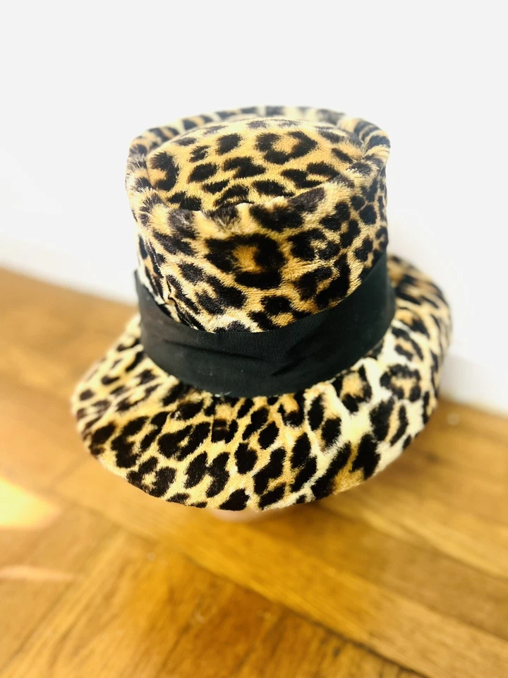 Sombrero con ala MOD BUCKET 50’s 50s 60s 1960’s Vintage imitación piel leopardo animal estampado Foto 2 de 4