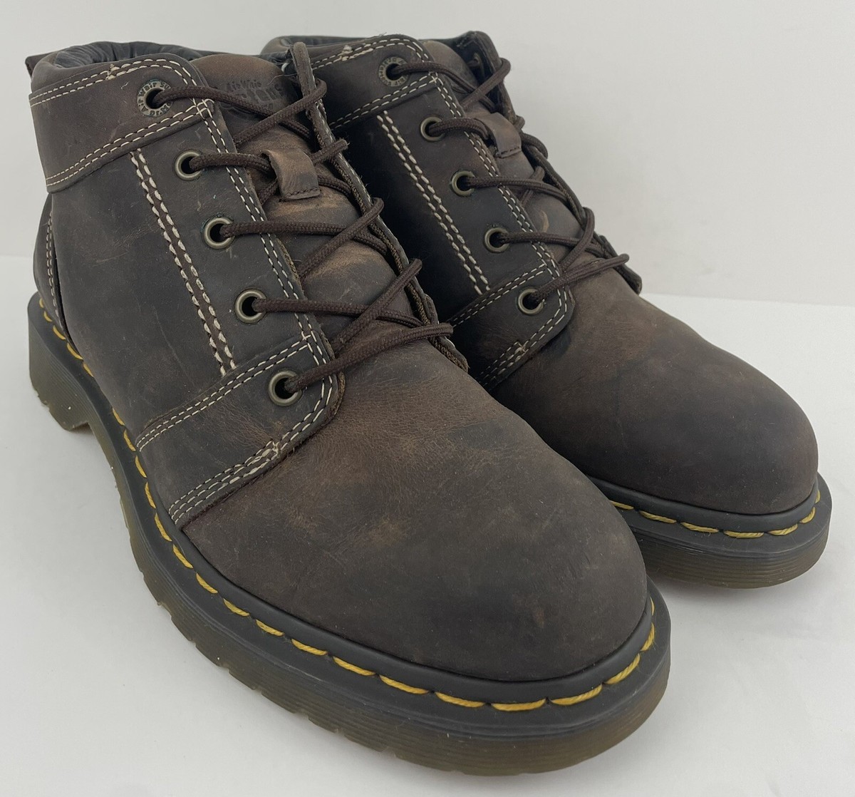 Martens Brown Ankle Boots Brown Leather Yellow Stitch 12119 Mens  Womens