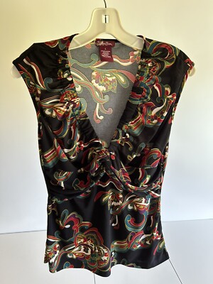 Miss Bison Women s Black Multicolor Blouse Size L