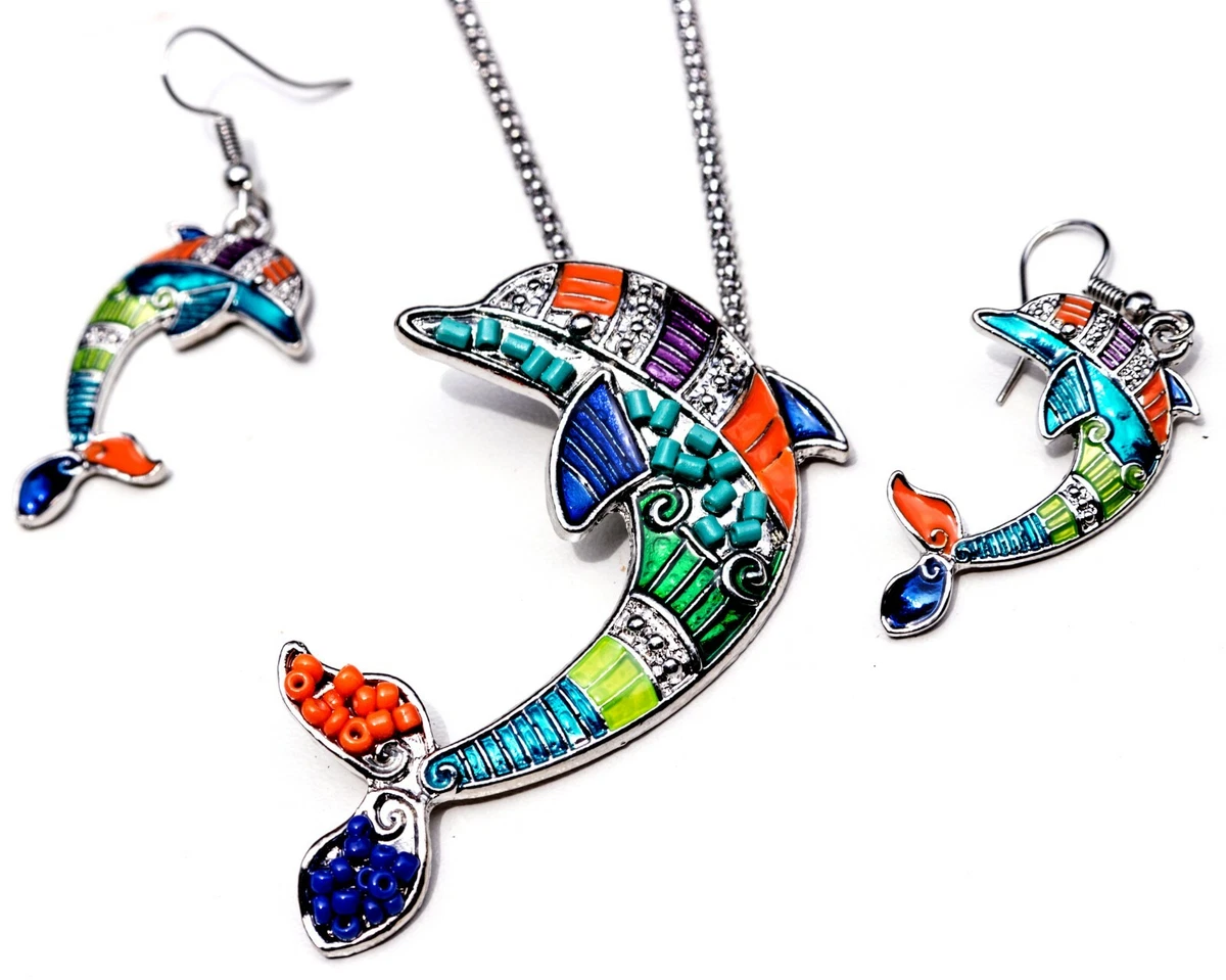 Dolphin necklace sale and earring set