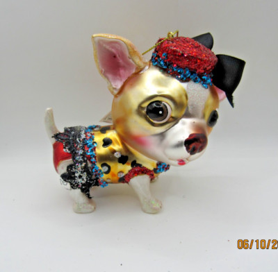 BESTPYSANKY CHIC CHIHUAHUA BLOWN GLASS CHRISTMAS ORNAMENT NWT
