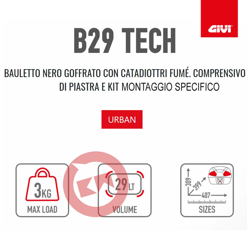 GIVI BAULETTO MONOLOCK B29NT + PIASTRA 4108FZ M6M KAWASAKI NINJA 300 2013-2018 Foto 2 de 4