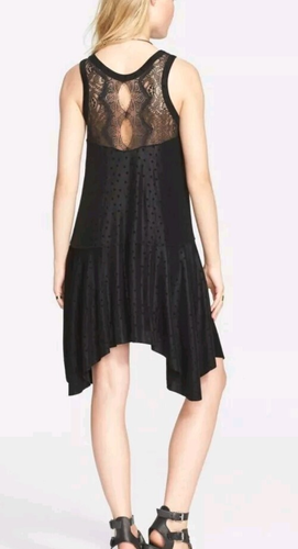 Free People Vestito Swing Piccolo Nero Con Pizzo Verde Fata Gotico Boho Festival - Foto 2 di 8