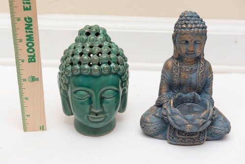 Statua portacandele Buddha seduto e decorazione testa di Buddha - Foto 3 di 9