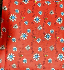 Cotton Fabric Flowers "Busy Bee At Play All Day". By The Yard.