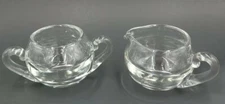 Vintage Thick Clear Glass Open Top Small Sugar Bowl & Creamer Applied Handles