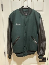 Vintage Ripon Varsity Jacket Bomber Wool Leather USA Made Snap Sz L Great