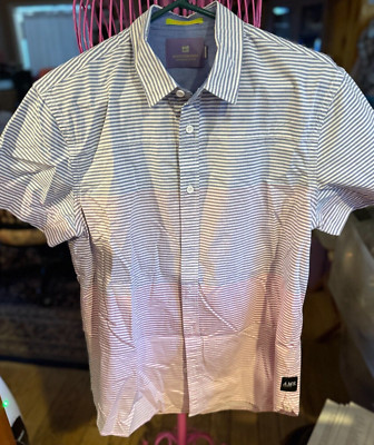 Scotch And Soda Everyday Holiday Shirt Mens L Striped SHORT Sleeve 100% Cotton