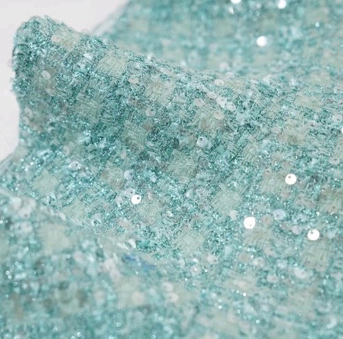 Handmade Tweed Boucle Blue Sequin Collared Dress With Ruffle Size S,M,L,XL - Bild 6 von 7