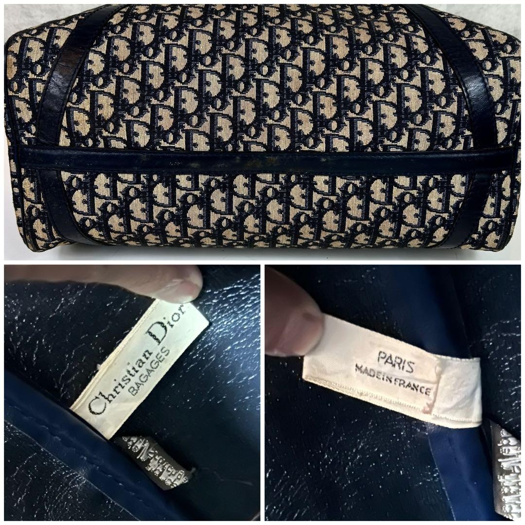 Christian Dior Mini Boston Handbag Canvas Genuine Leather Navy Beige Authentic thumbnail 24