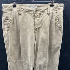 Free People Sz 26 Utility Boyfriend Pant Tapered Tan Cotton Canvas Button Fly