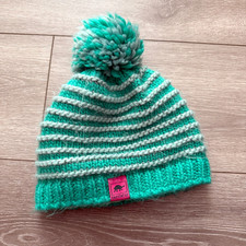 Turtle Fur - Kids Pom Knit Beanie - Mint Green / White Stripe - Youth One Size