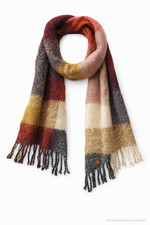 Lucky Brand Boho Patchwork Fringe Scarf Festival Hippie Southwestern Cozy Wrap