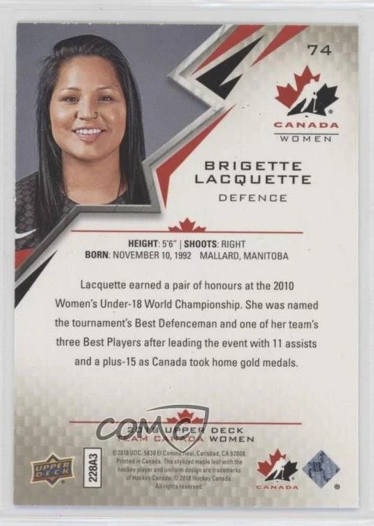 2018 Upper Deck Team Canada Juniors Fall Expo Midnight /50 Brigette Lacquette - Image 2 of 2