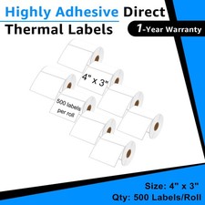 8 Rolls 500 Labels 4X3 Direct Thermal for Zebra LP 2442 LP 2844 Eltron ZP450