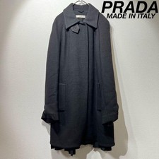 Rare Prada Suitable Woolsten Color Coat Pleated Frill Snap